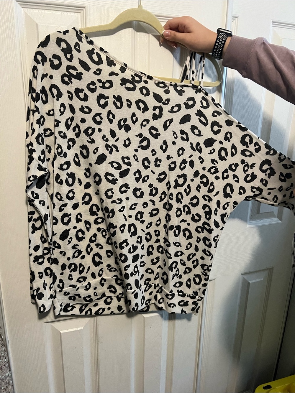 white birch Black and Cream Leopard Print Off-Shoulder Top - Picture 1 of 1